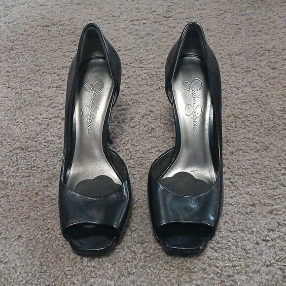 Jessica Simpson black open toe heels Sz 7 EUC - Picture 2 of 9